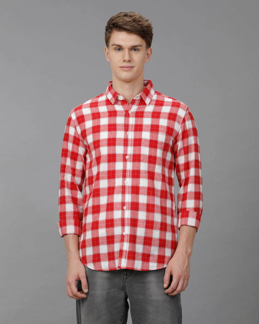 Red White Checks Slim Fit Shirt