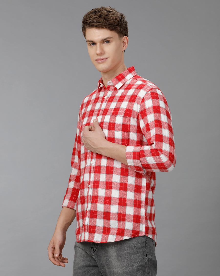 Red White Checks Slim Fit Shirt