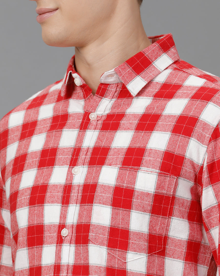 Red White Checks Slim Fit Shirt