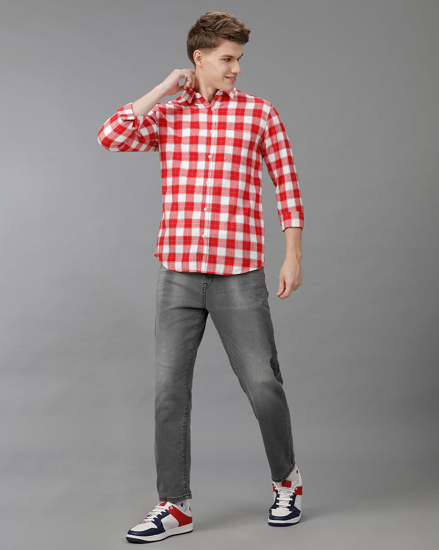 Red White Checks Slim Fit Shirt