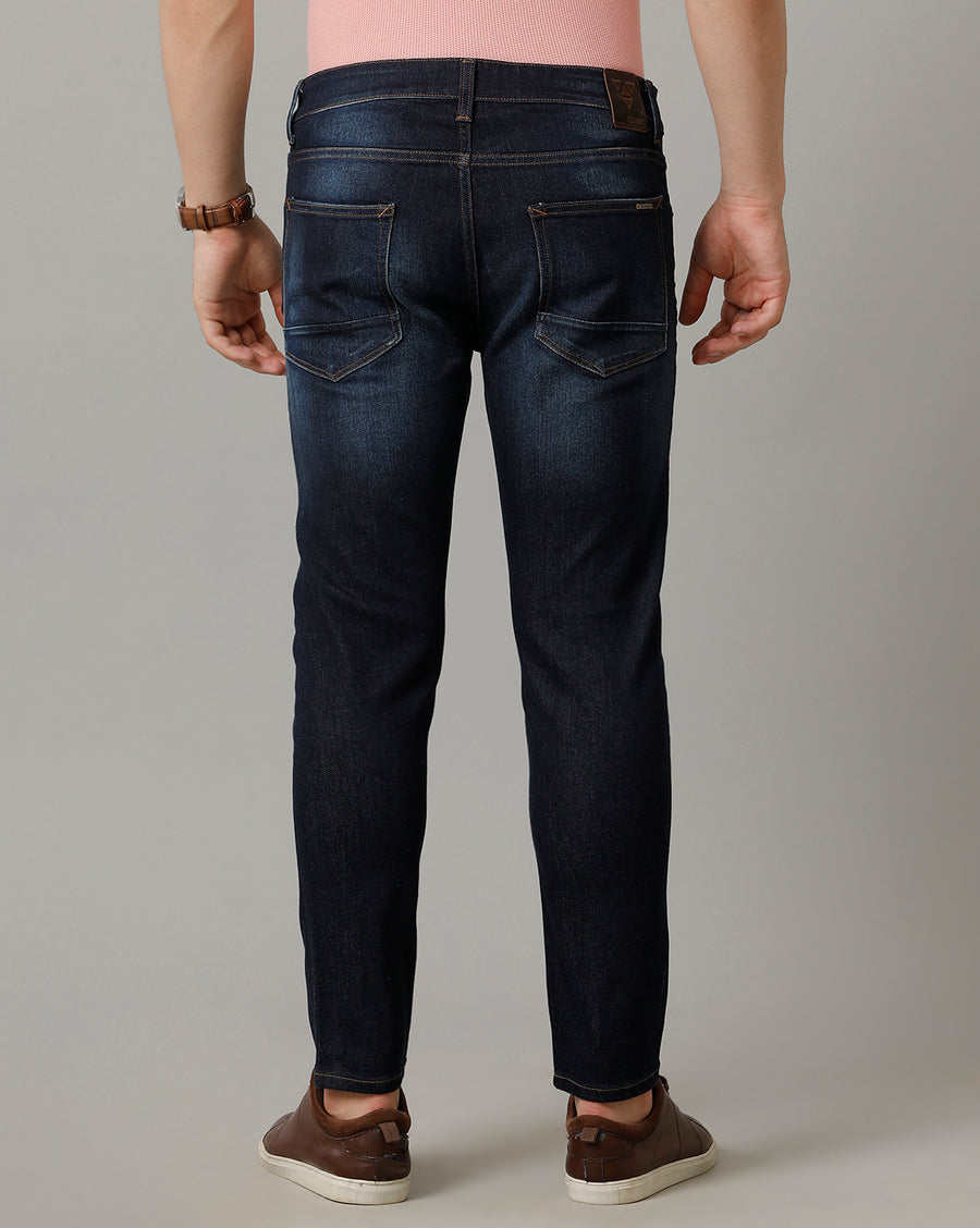 Voi Mens DK Indigo Track Cropped Skinny Cotton Poly Jeans