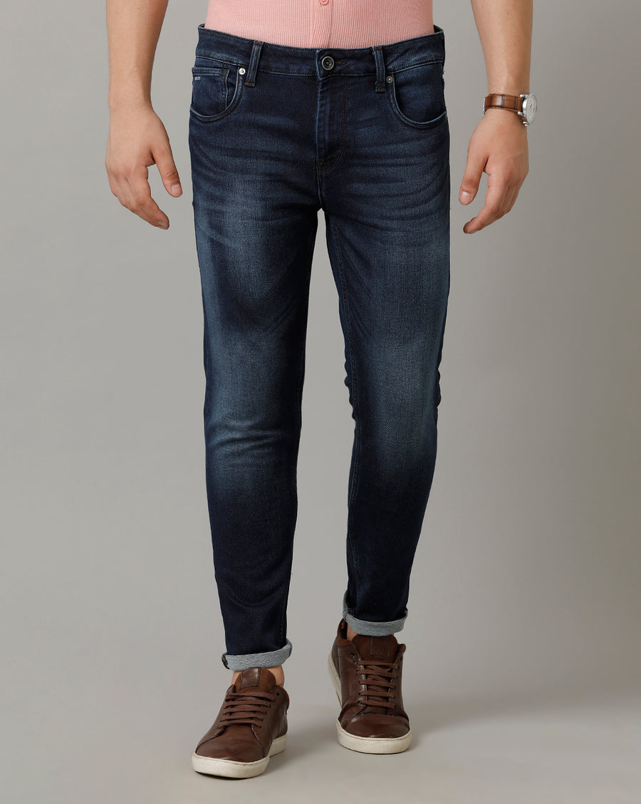 Indigo Track Cropped Skinny Cotton Poly Jeans