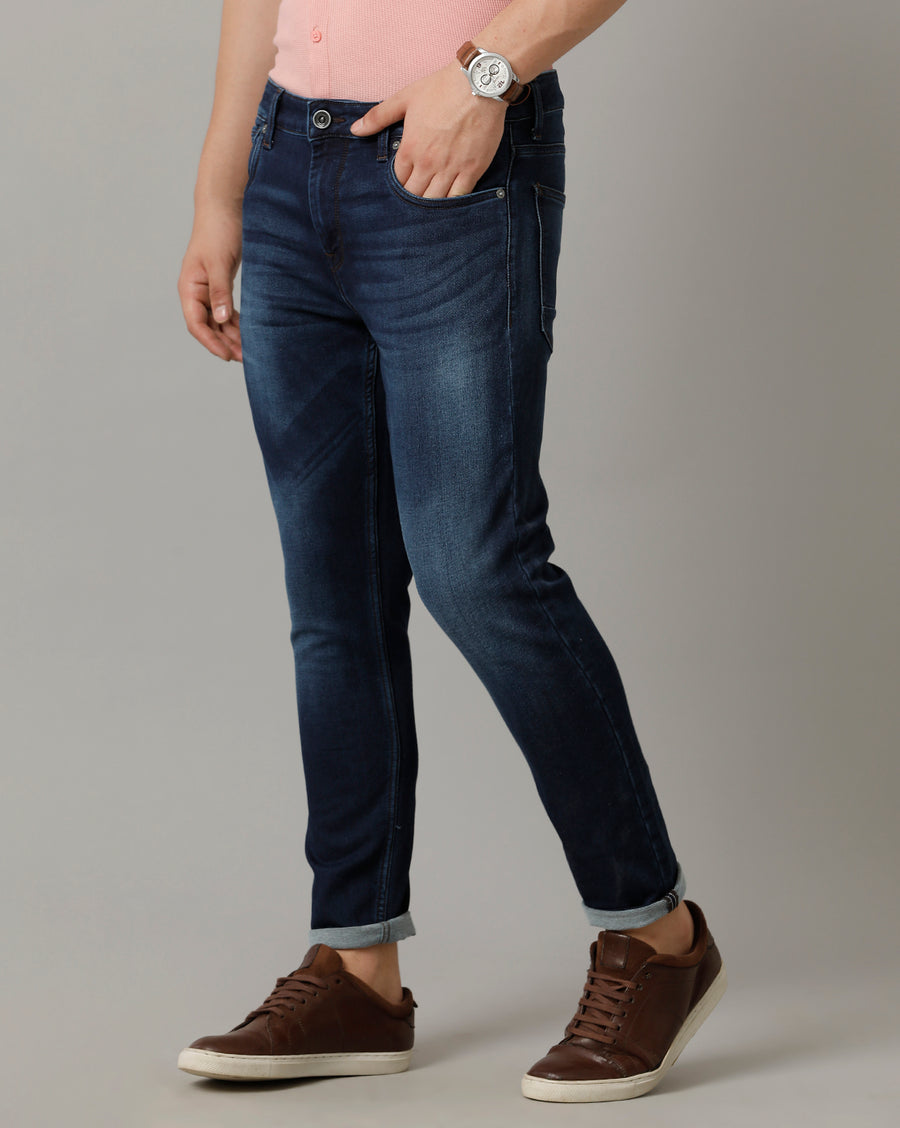 Indigo Track Cropped Skinny Cotton Poly Jeans