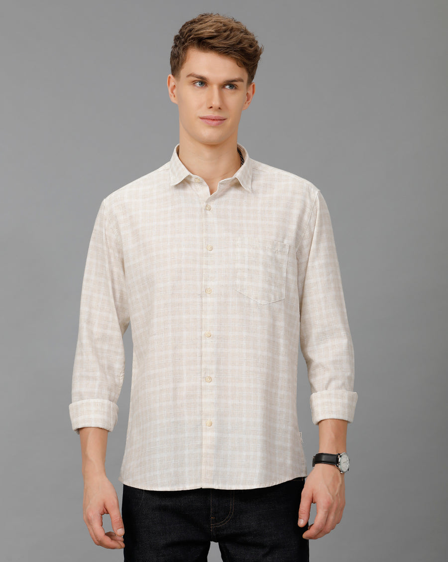 White Mustard Checks Regular Fit Shirt