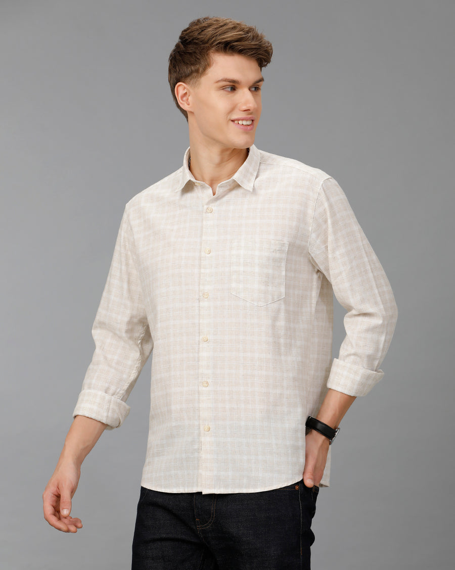 White Mustard Checks Regular Fit Shirt