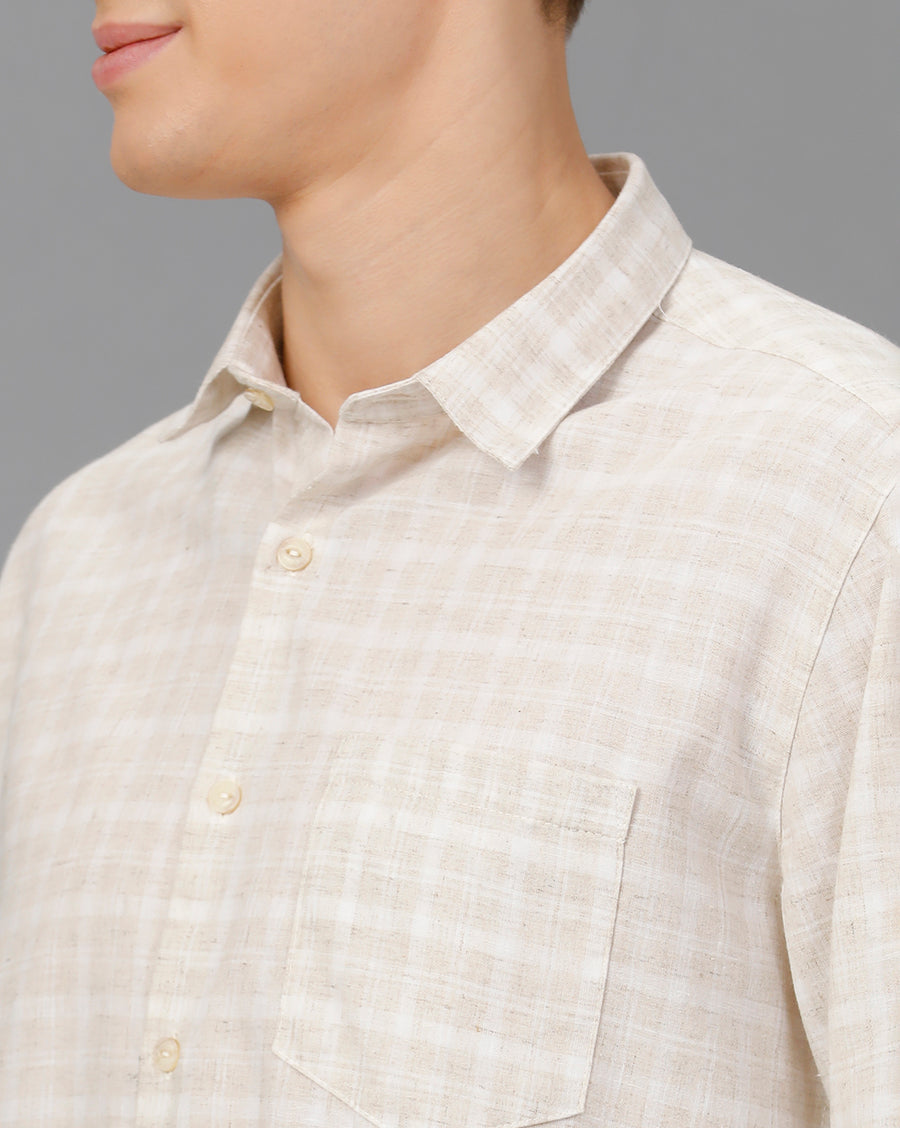 White Mustard Checks Regular Fit Shirt