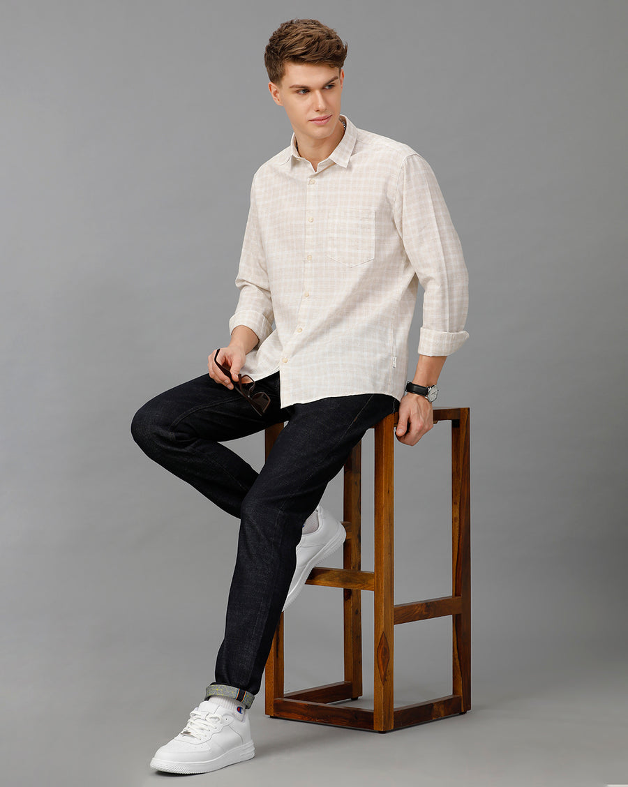 White Mustard Checks Regular Fit Shirt
