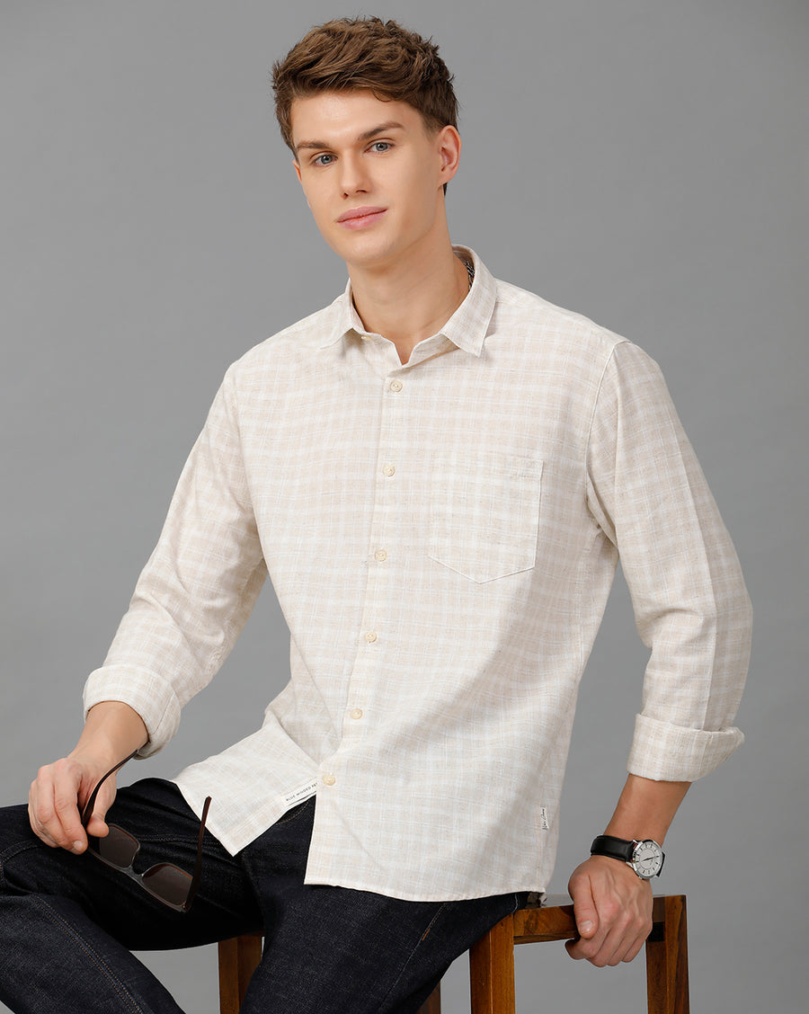 White Mustard Checks Regular Fit Shirt