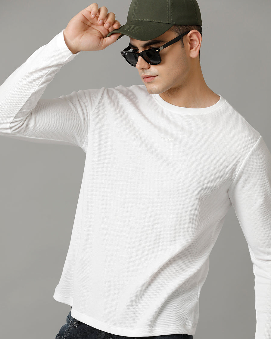 Men's White Full Sleeve T-shirt