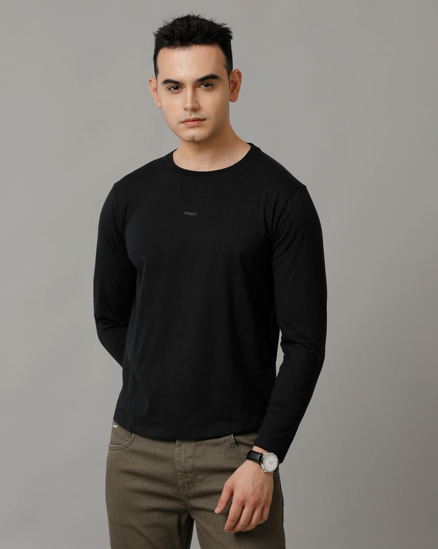 Voi Jeans Mens Jet Black Regular Fit Cotton T-Shirt