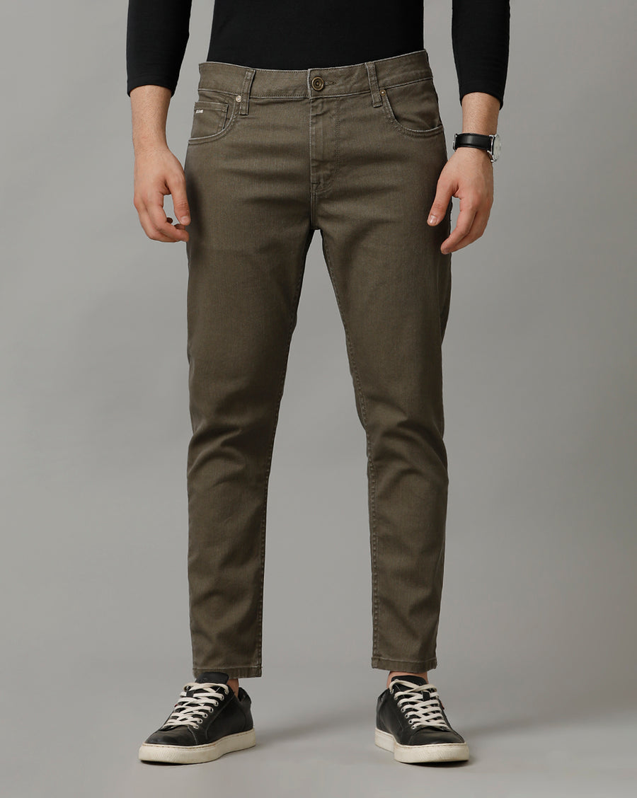 Voi Mens Olive Track Cropped Skinny Jeans