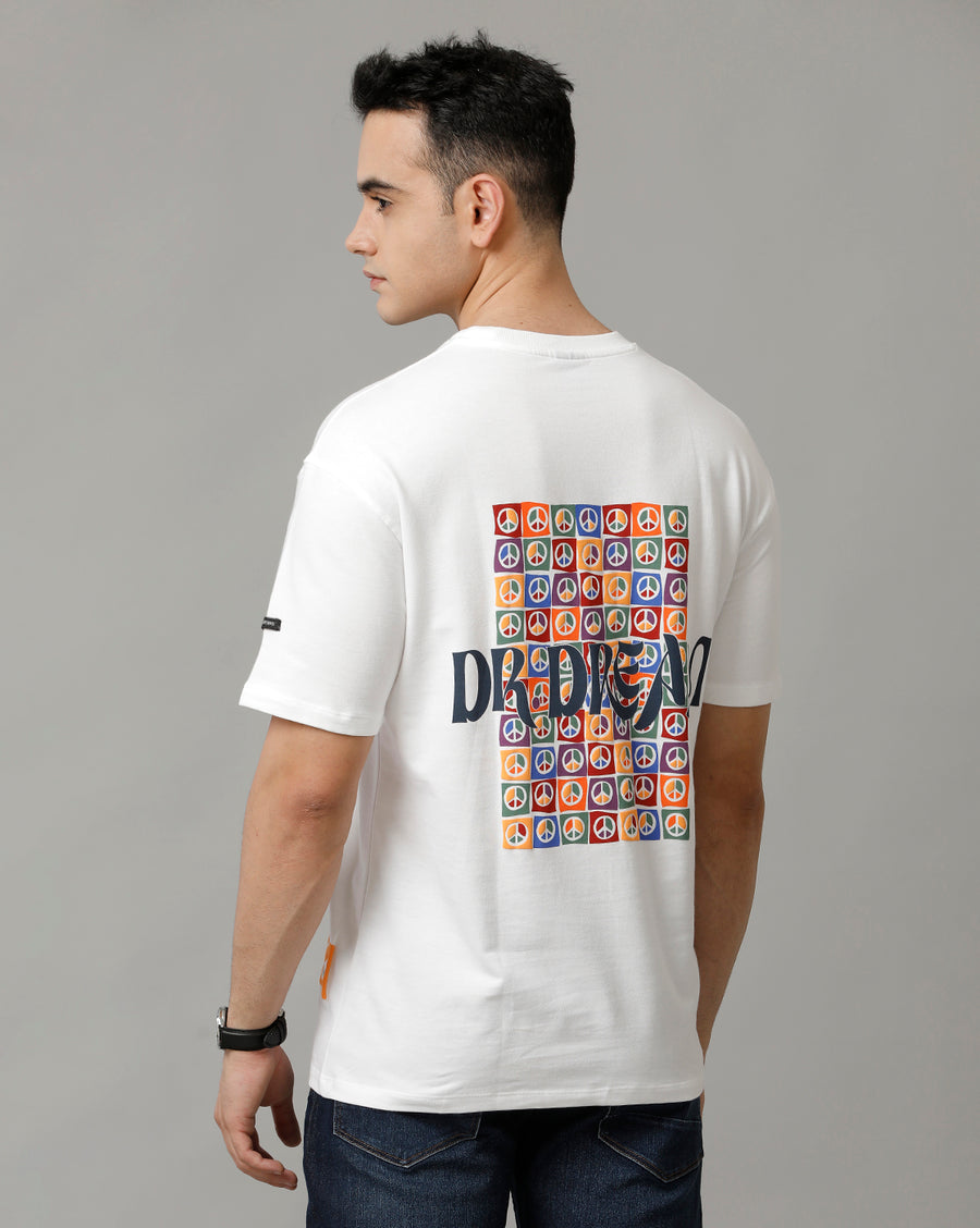 Men's White Boxy Fit Half Sleeve Cotton T-Shirt