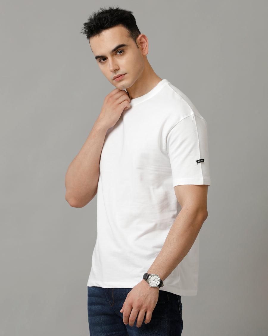 Men's White Boxy Fit Half Sleeve Cotton T-Shirt