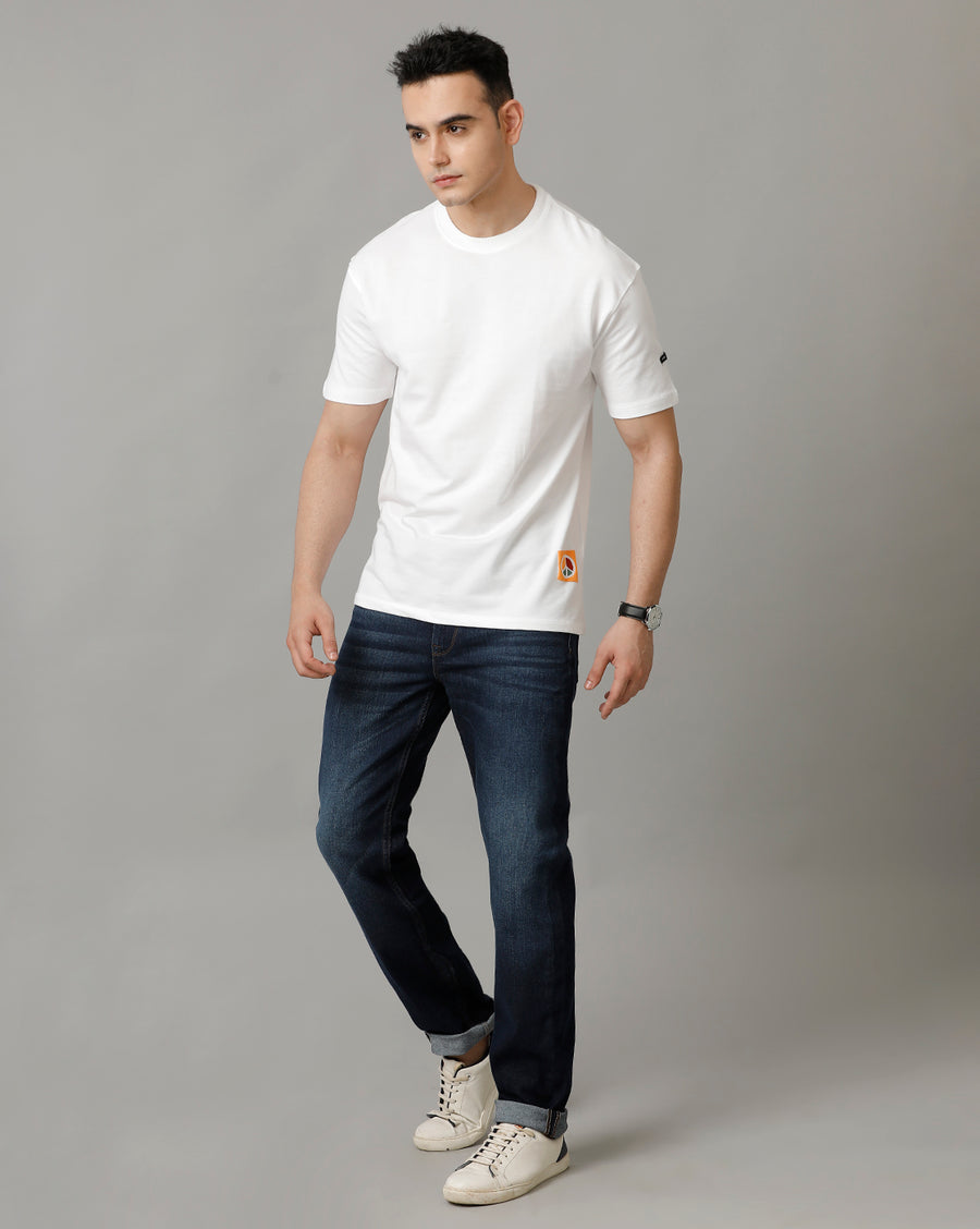 Men's White Boxy Fit Half Sleeve Cotton T-Shirt