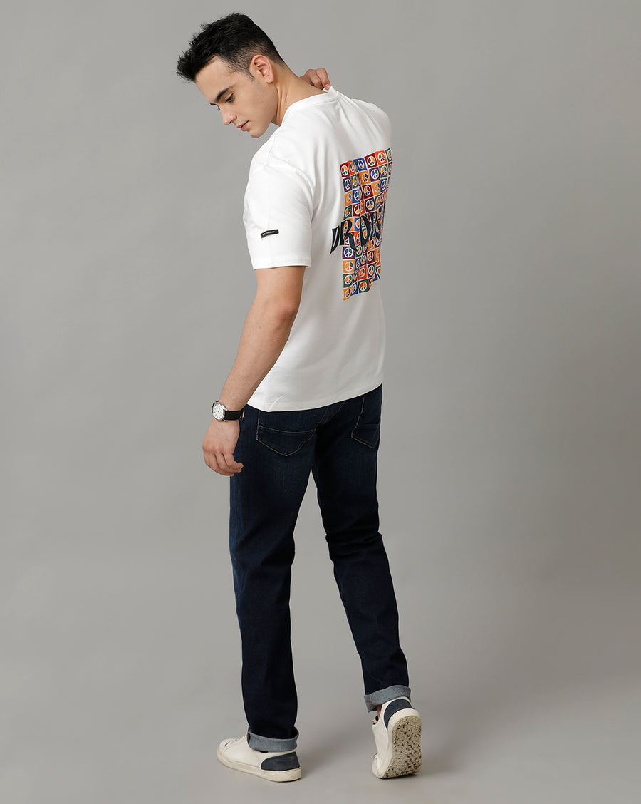 Men's White Boxy Fit Half Sleeve Cotton T-Shirt