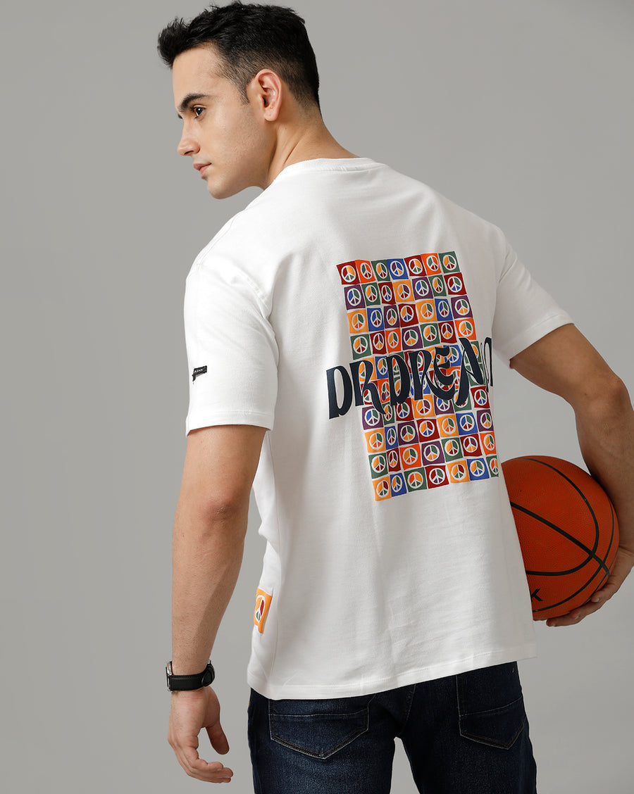 Men's White Boxy Fit Half Sleeve Cotton T-Shirt