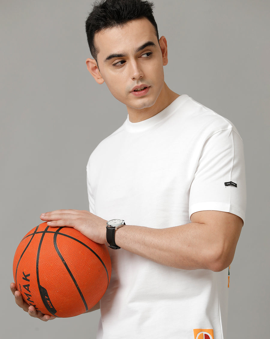 Men's White Boxy Fit Half Sleeve Cotton T-Shirt