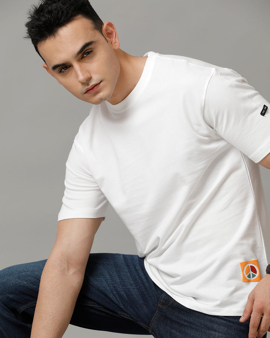 Men's White Boxy Fit Half Sleeve Cotton T-Shirt