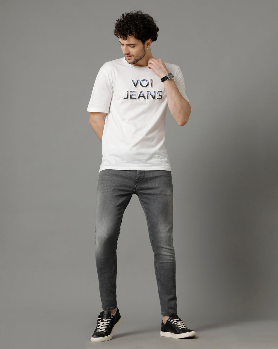 Voi Jeans Mens Grey Track Cropped Skinny Jeans