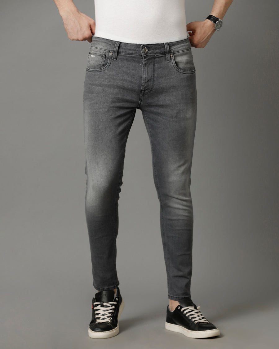 Voi Jeans Mens Grey Track Cropped Skinny Jeans
