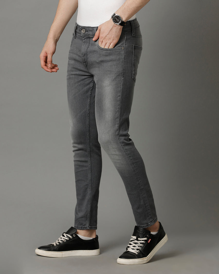 Voi Jeans Mens Grey Track Cropped Skinny Jeans