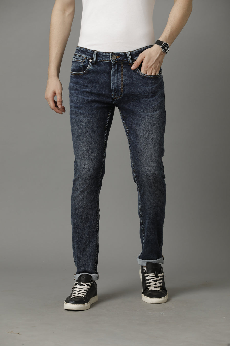 Mid Indigo Track Skinny Jeans