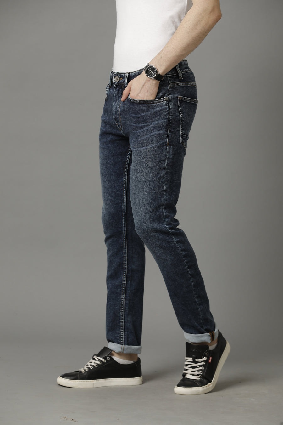 Mid Indigo Track Skinny Jeans