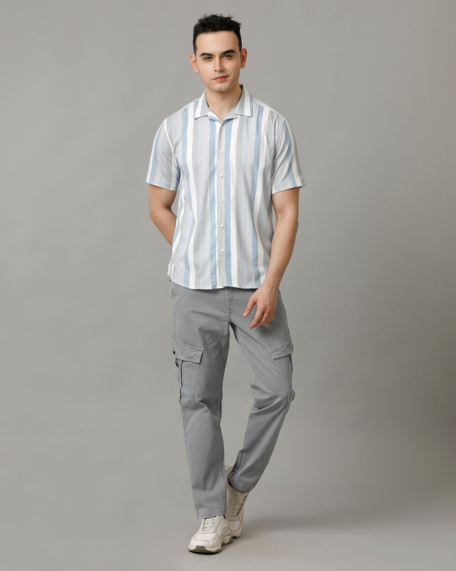 White Blue Regular Fit Half Sleeve Shirt