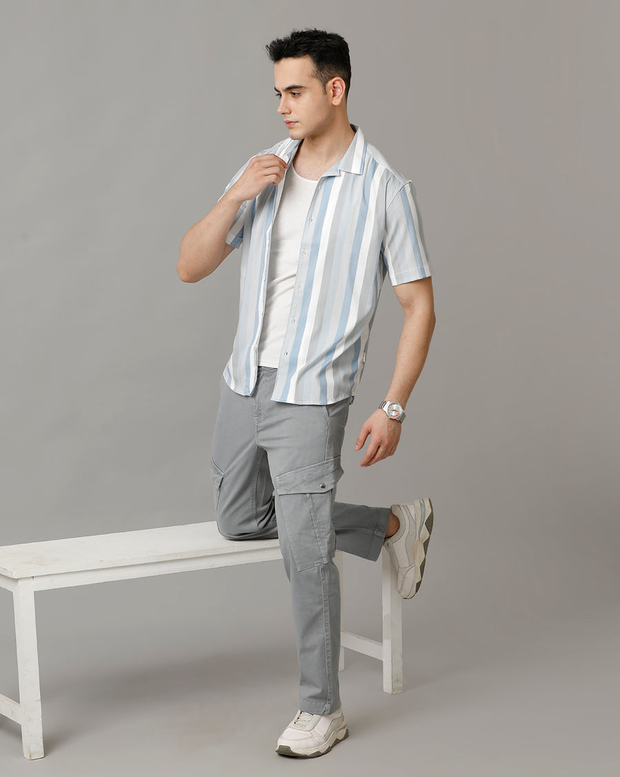 White Blue Regular Fit Half Sleeve Shirt