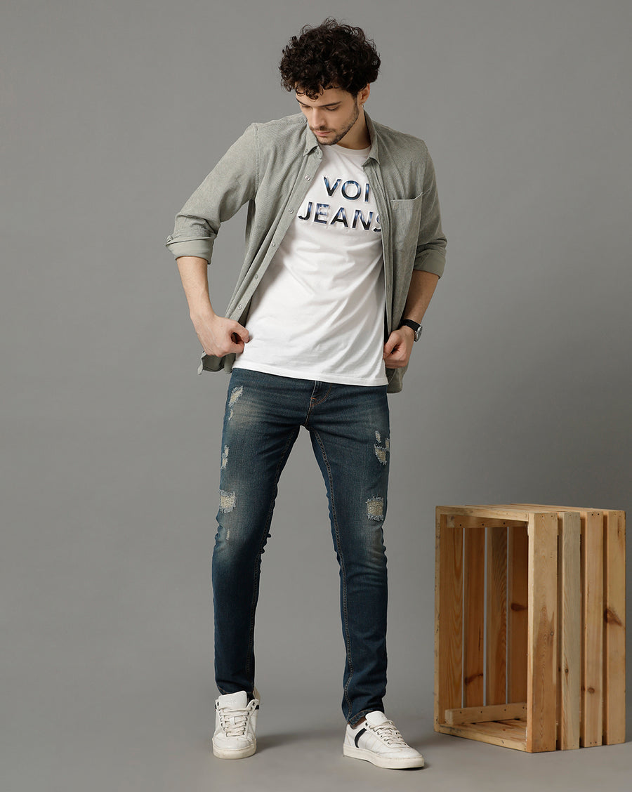 Indigo Tracked Cropped Skinny Jeans