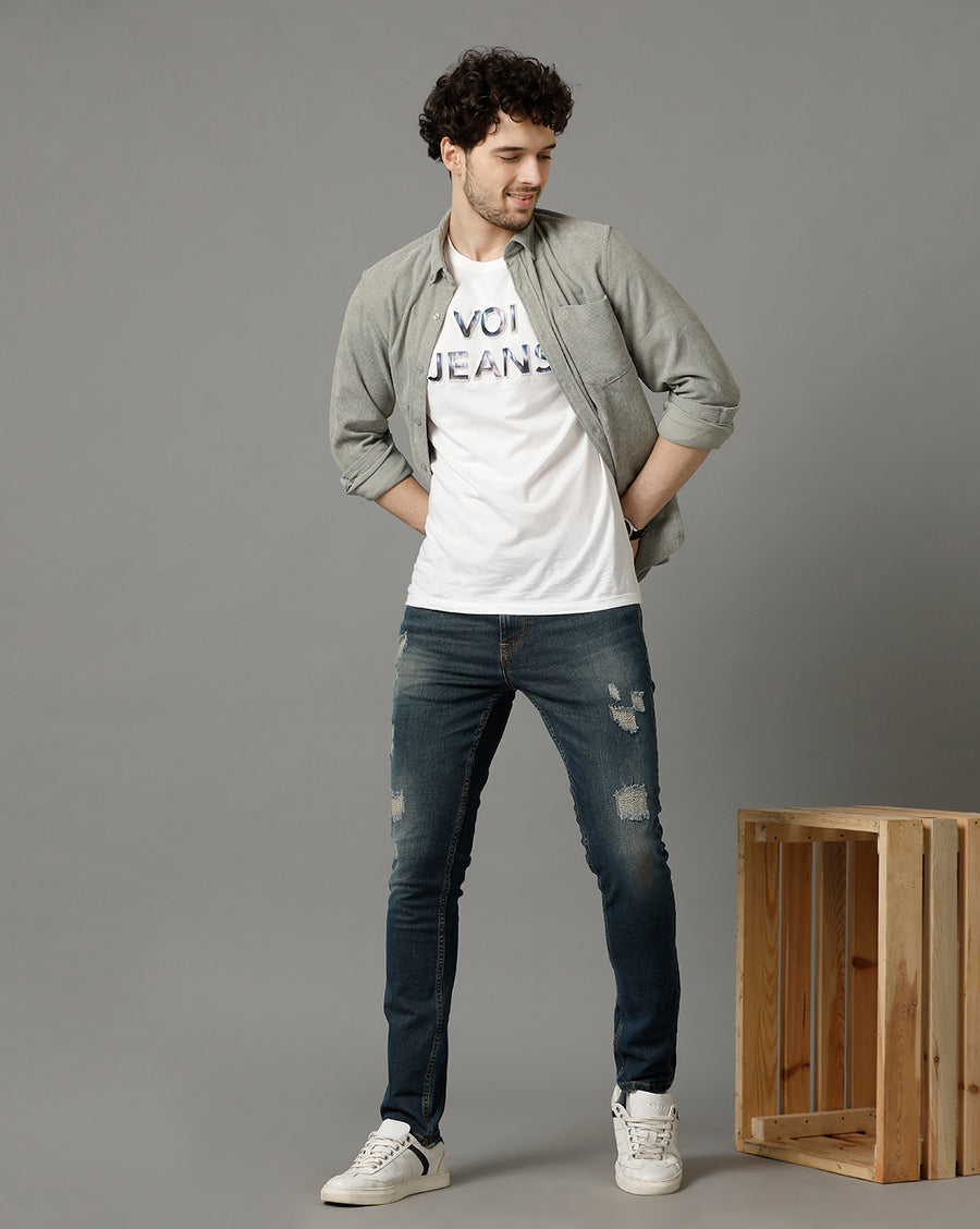 Indigo Tracked Cropped Skinny Jeans
