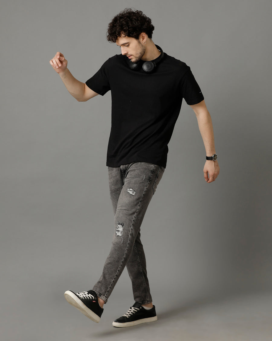 Grey Tracked Cropped Skinny Jeans