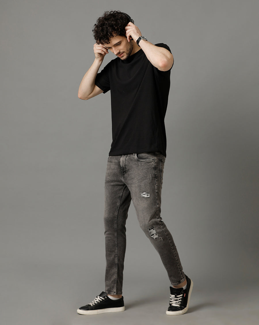 Grey Tracked Cropped Skinny Jeans