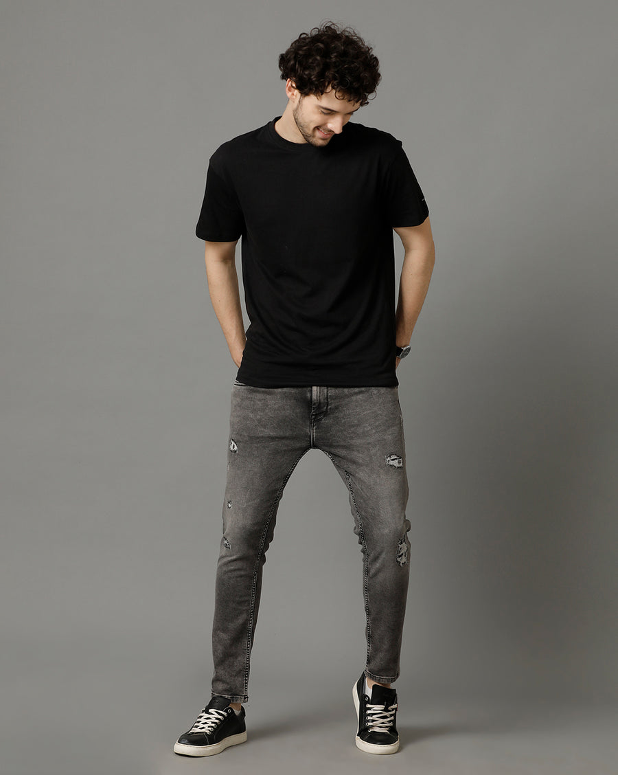 Grey Tracked Cropped Skinny Jeans