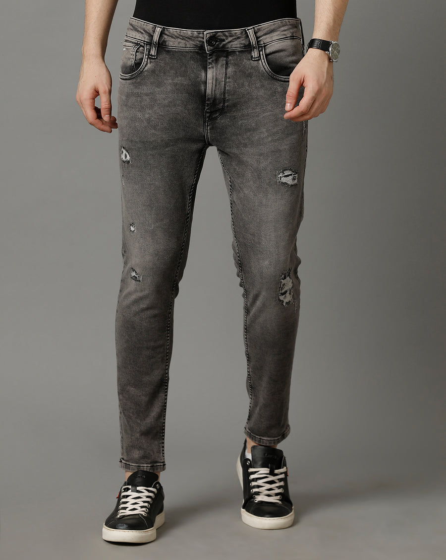 Grey Tracked Cropped Skinny Jeans