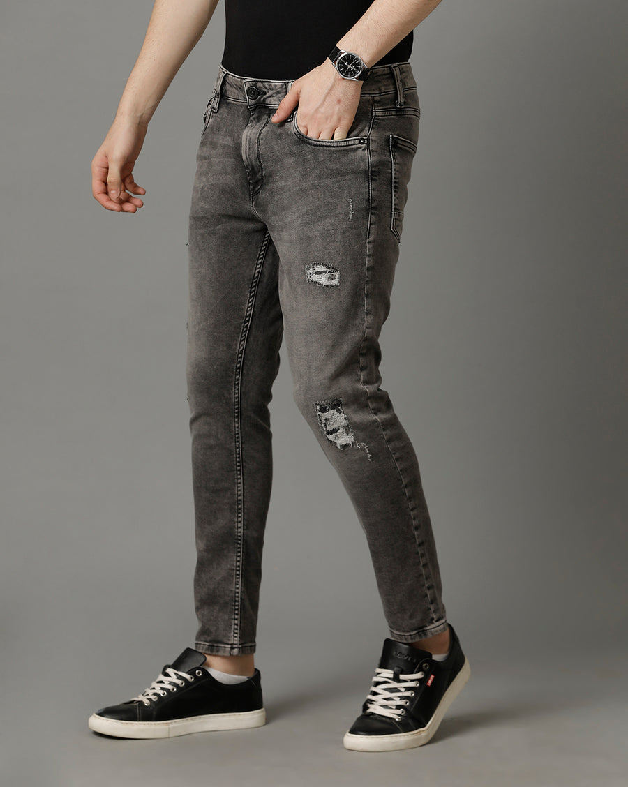 Grey Tracked Cropped Skinny Jeans