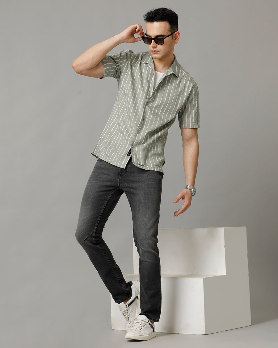 White Light Olive Boxy Fit Shirt