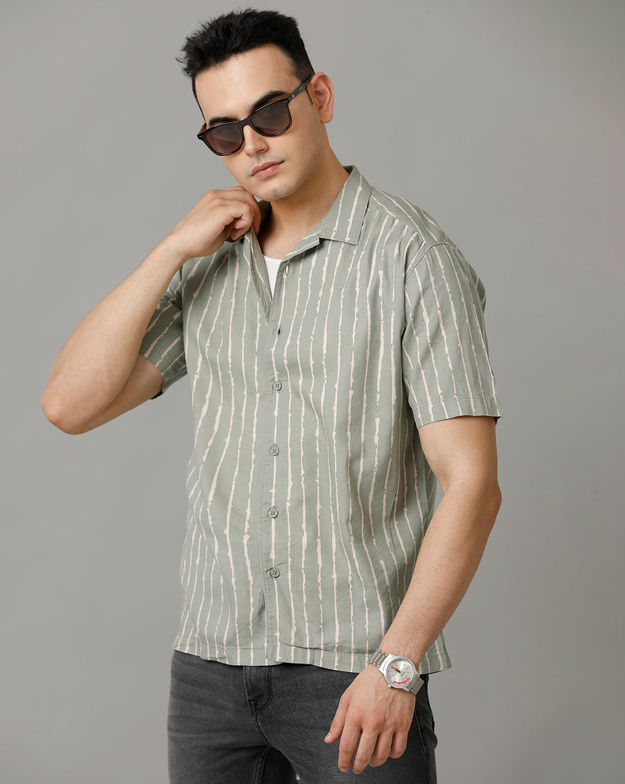 White Light Olive Boxy Fit Shirt