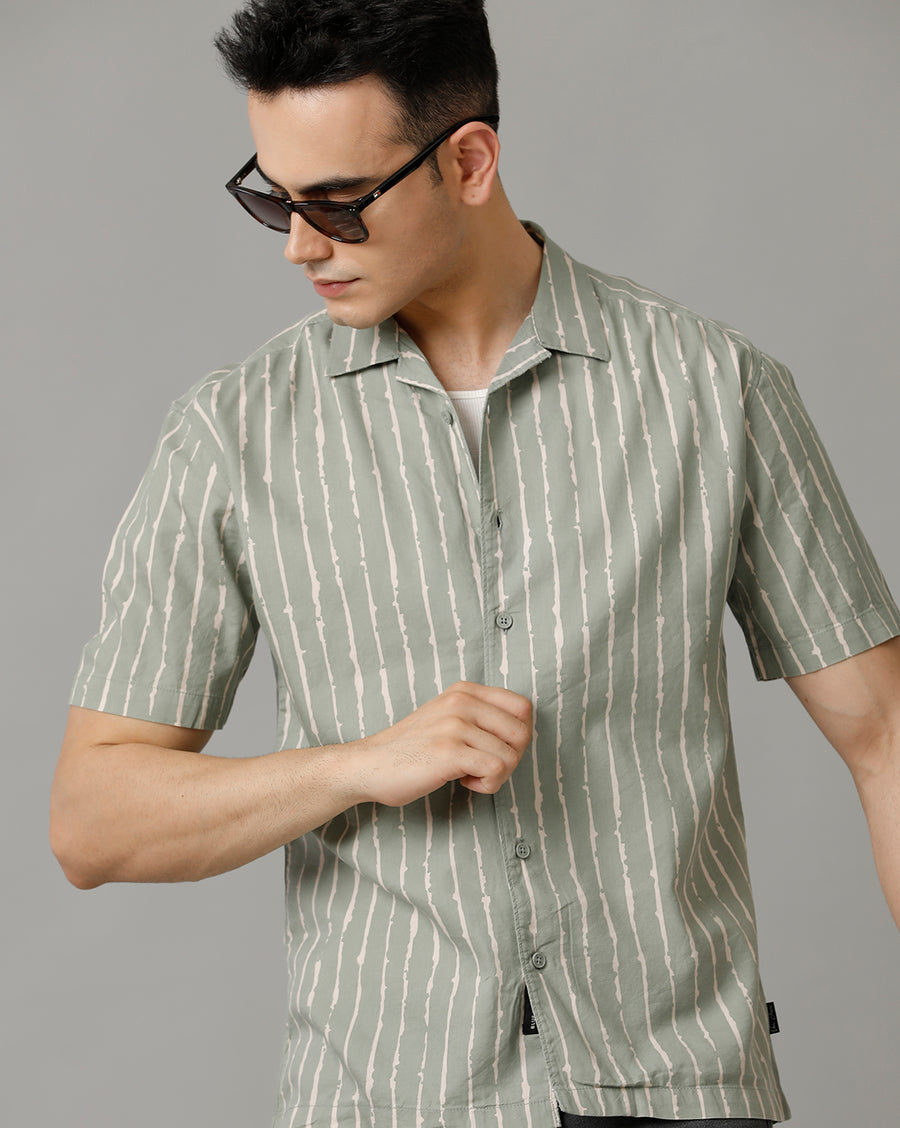 White Light Olive Boxy Fit Shirt