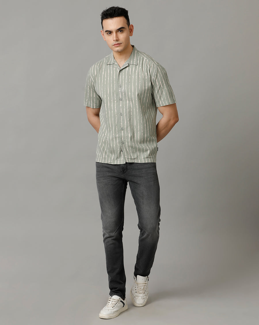 White Light Olive Boxy Fit Shirt