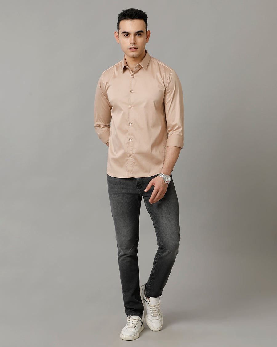 Beige Slim Fit Full Sleeve Shirt