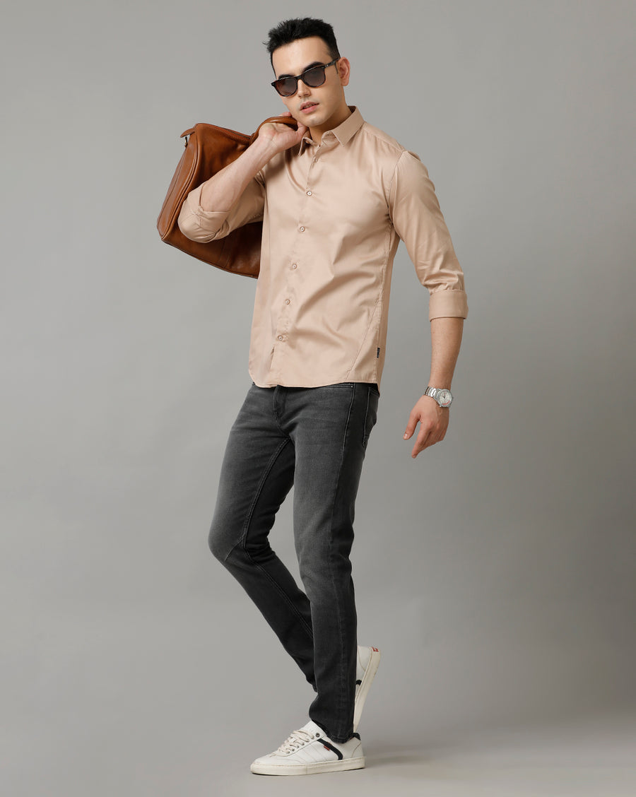 Beige Slim Fit Full Sleeve Shirt