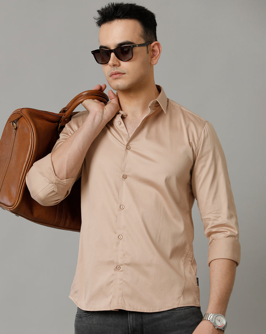 Beige Slim Fit Full Sleeve Shirt