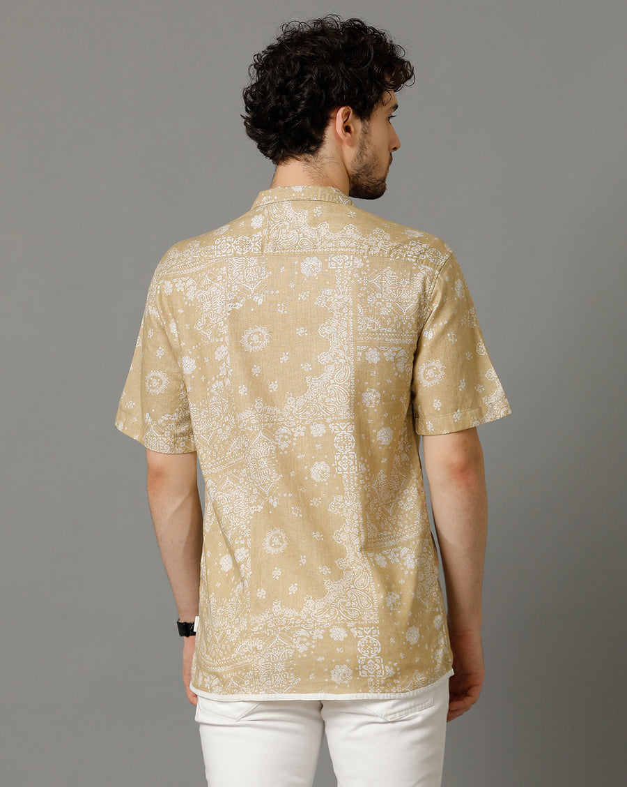 Beige Aop Regular Fit Shirt