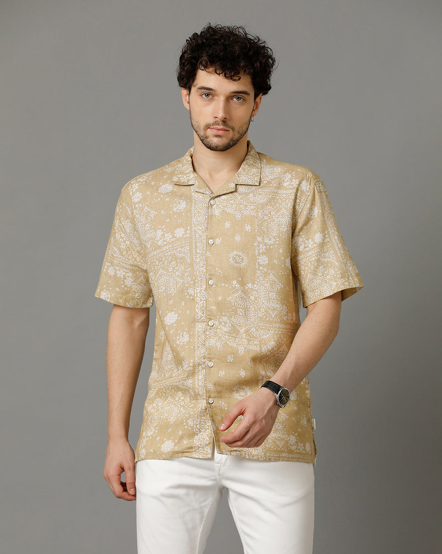 Beige Aop Regular Fit Shirt