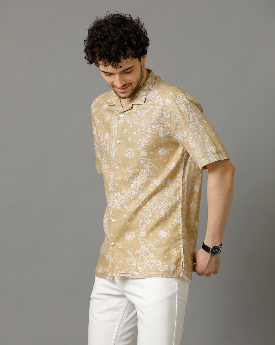 Beige Aop Regular Fit Shirt