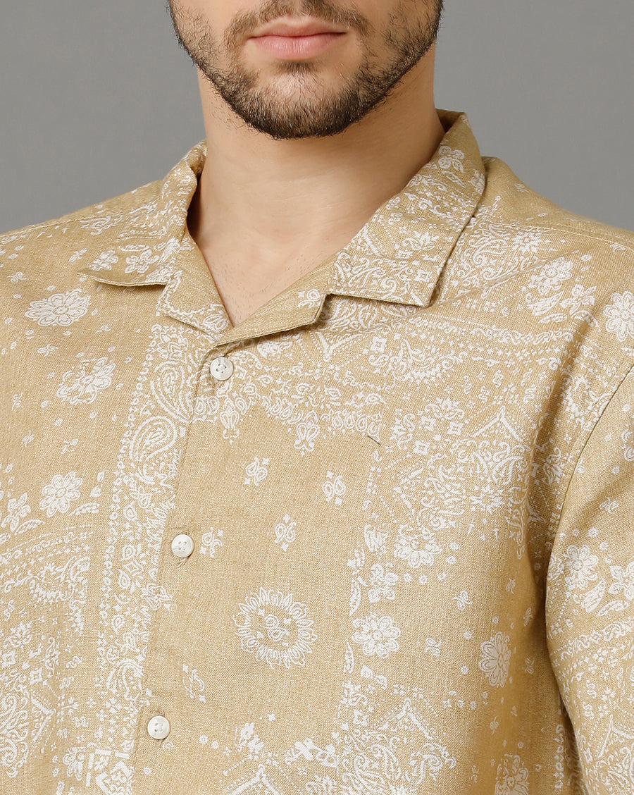 Beige Aop Regular Fit Shirt
