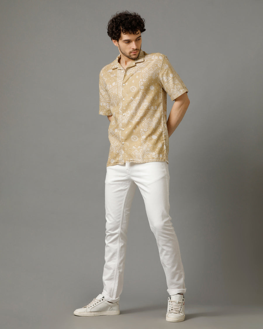 Beige Aop Regular Fit Shirt