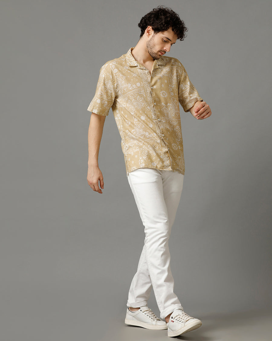 Beige Aop Regular Fit Shirt