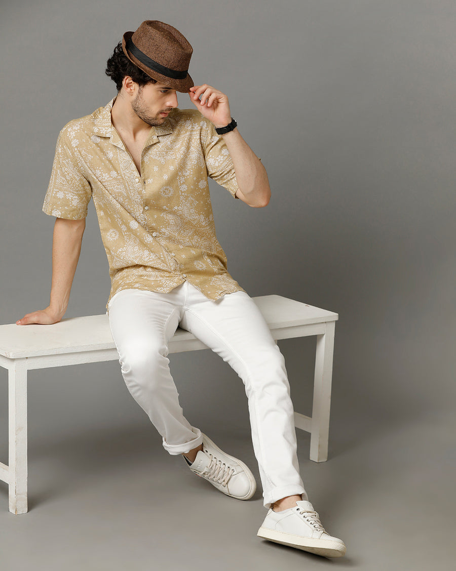 Beige Aop Regular Fit Shirt